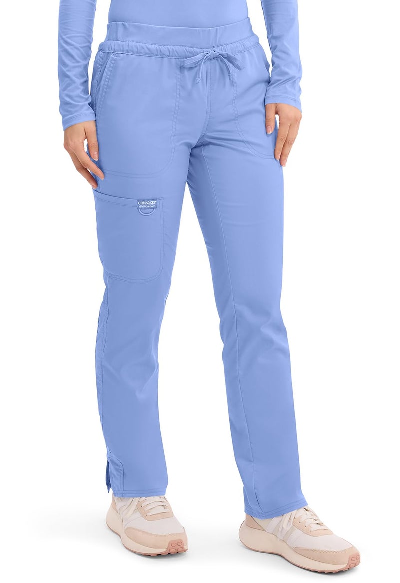 Cherokee Scrubs for Women Mid Rise Tapered Leg Drawstring Pant with 5 Pockets, Cargo Bottom with 2 Way Stretch Fabric - WW105, XL, Ciel Blue - Image 4